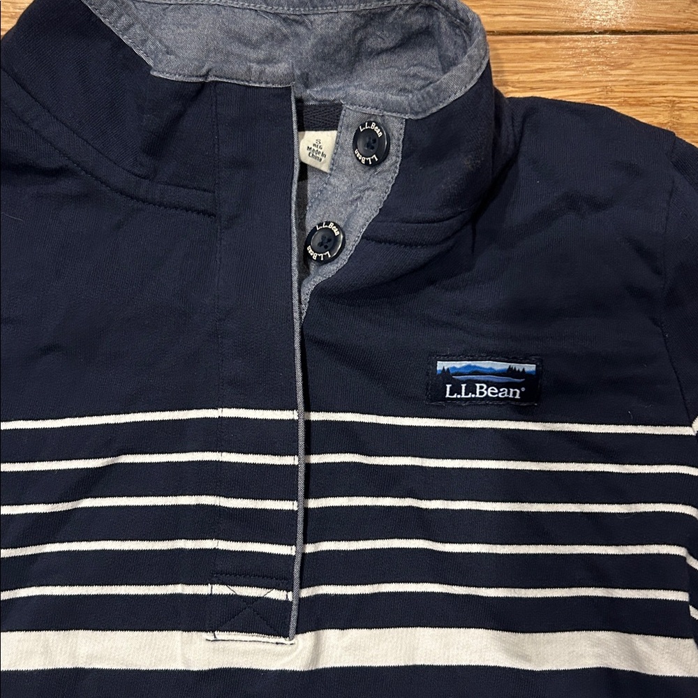 L.L. Bean Navy and White Striped Pullover 1/4 Button-Up Women’s Small